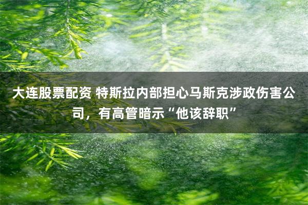 大连股票配资 特斯拉内部担心马斯克涉政伤害公司，有高管暗示“他该辞职”